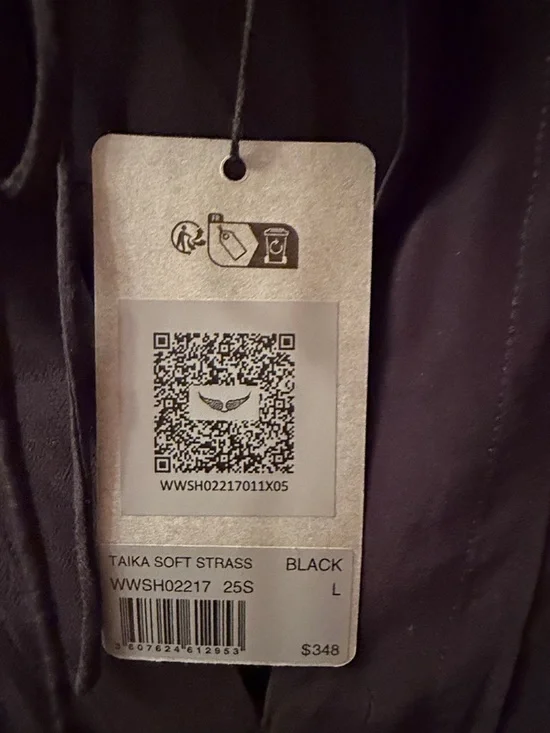 Zadig & Voltaire Black Pintuck Tie-Neck Blouse with Sparkle Cuffs - Picture 2 of 6